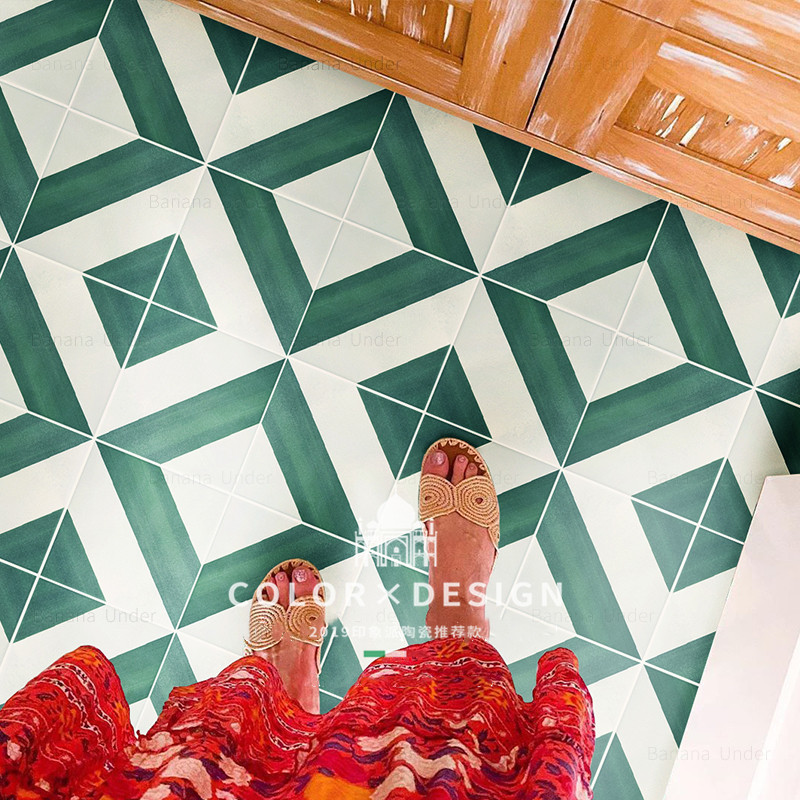 New Moroccan green flower brick Nordic folk hotel Kitchen Balcony Floor Tiles Make-up Room Bathroom Anti Slip Tiles