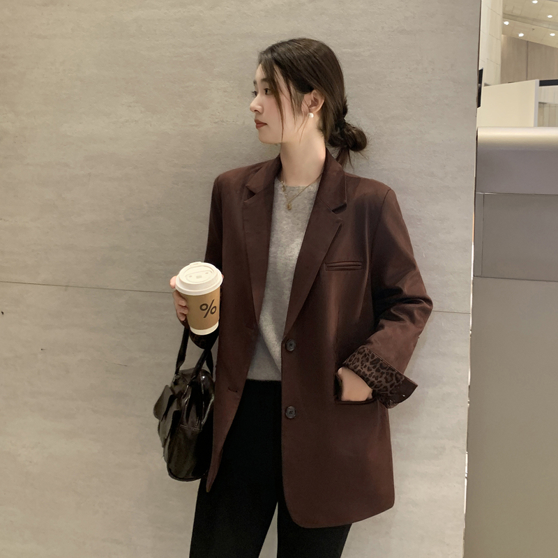 Suede Blazer for Women, High-End Vintage Leopard Print Patchwork, 2026 Autumn New Design, Elegant Suit
