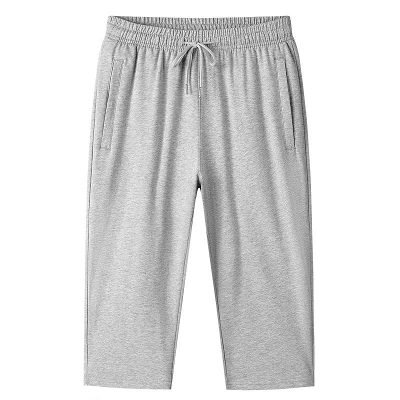 Men's Summer Thin Cotton Casual Pants, Basic Slightly Stretchy Shorts, Loose Straight-Leg Sports Mid-Length Pants