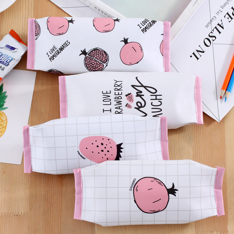 Simple girl student strawberry pomegranate pen bag Small fresh junior high school cortex gel pen pen bag Stationery storage bag
