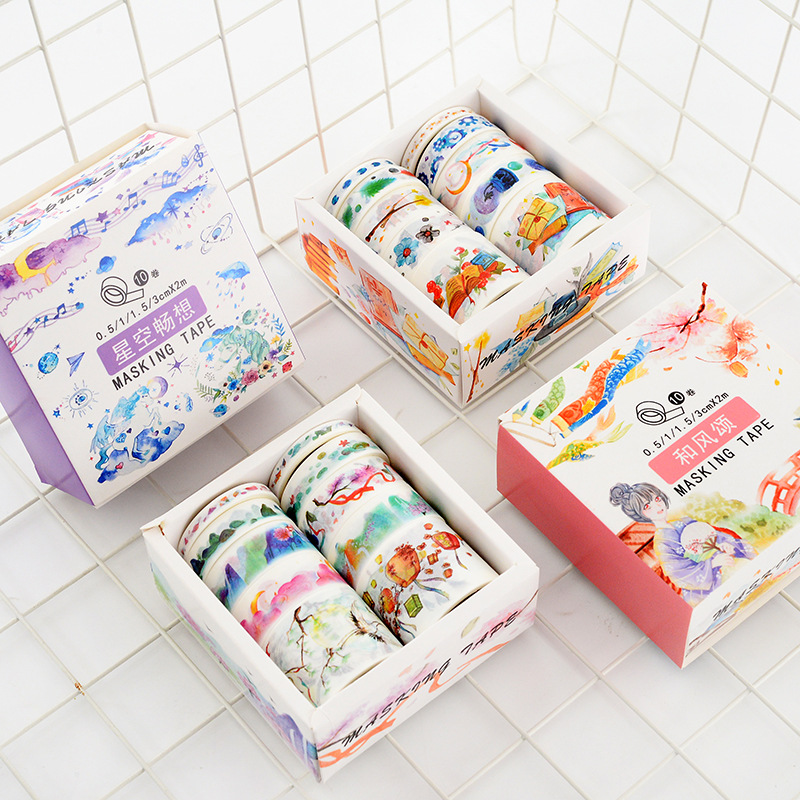 10 rolls of starry sky and paper tape tape girl little fresh account DIY diary decorated ancient style paste sticker