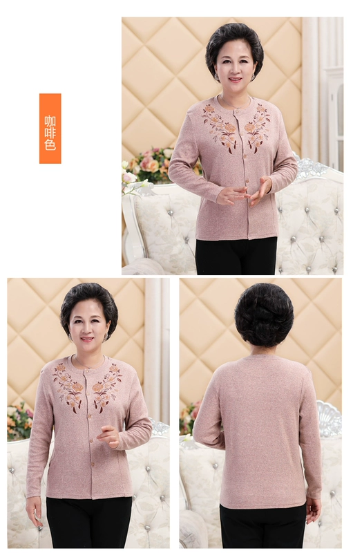 Áo cardigan cotton tinh khiết cho người trung niên và người già mới, quần áo mùa thu mỏng, áo ấm cho bà mẹ cardigan, đồ lót cotton len hở - Áo ấm