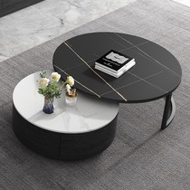 Italian style rock plate tea table TV cabinet combination size round storage telescopic small family-type extremely minimalist light and luxurious tea table