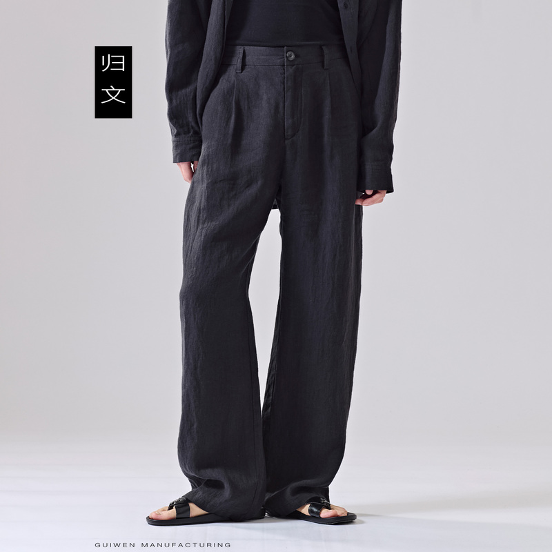 100% Pure Linen Pants for Men, Black Loose Straight-Leg Pants, Old Money Style, Casual Work Pants, Breathable and Fashionable Long Pants