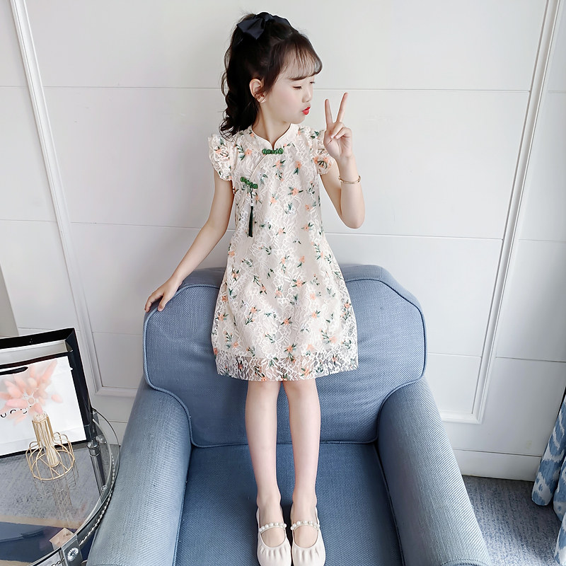 Girls summer dress 2021 new foreign style children cheongsam summer girl big child princess dress little girl hanfu