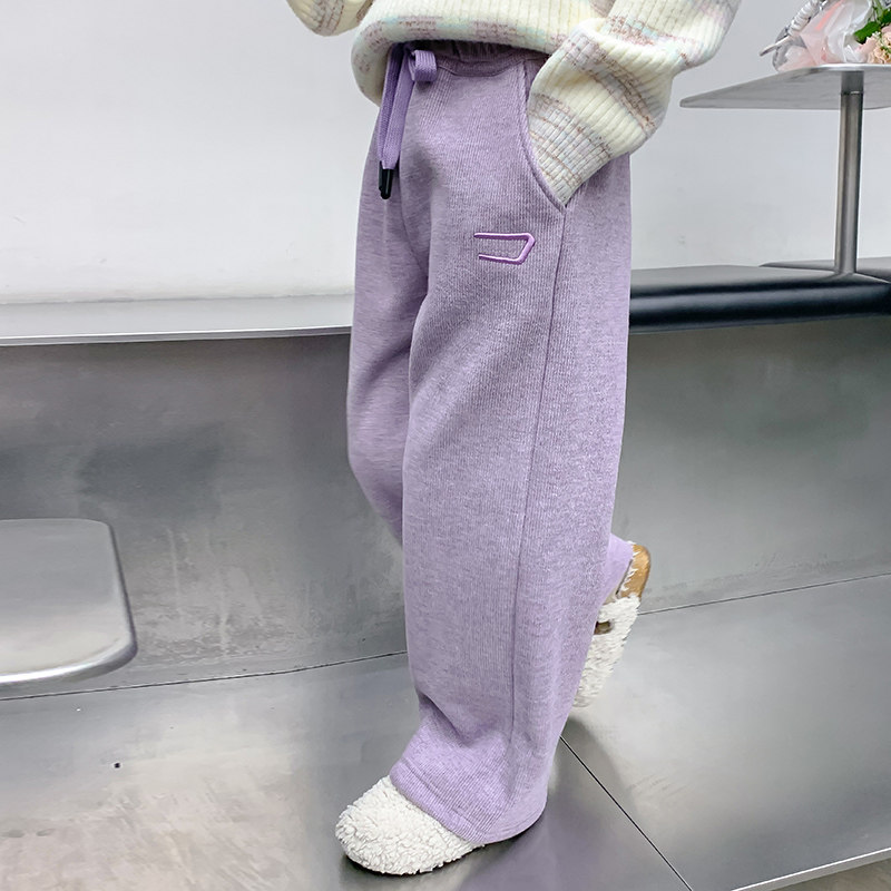 Girl Winter Clothing Plus Suede Pants 2023 New Ocean Gas Children Autumn Winter Style Casual Pants Little Girl Thickened Winter Tide-Taobao
