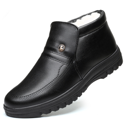 【爵爷】男士高帮加绒真羊毛保暖皮鞋