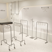 Clothing Shop Hanging Clothes Pole Floor Style Stainless Steel Wire Drawing Silver Mens And Womens Clothing Store Middle Island Show Shelf With Wheels