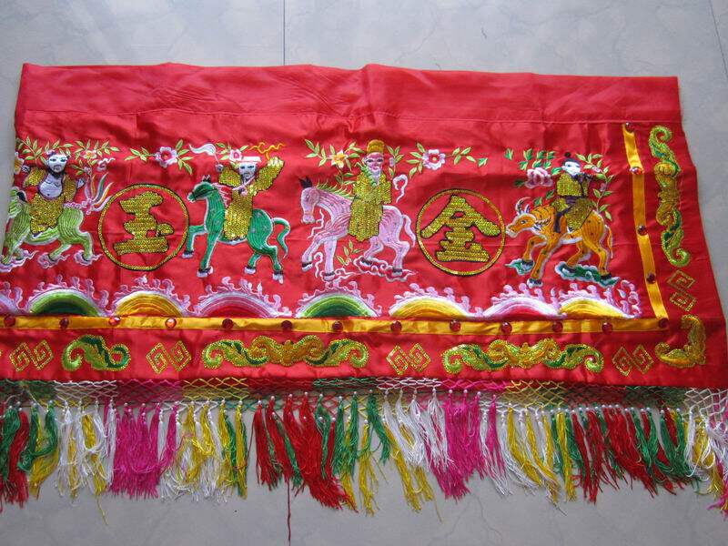 3 m Doors Color Banners Buddhist Hall Supplies Folk embroidered curtain color Eight Immortals gold jade full of red 10 feet-Taobao