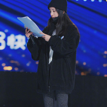 2021 Winter Star Yang 1 power same black lamb coat womens long warm loose wool coat
