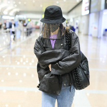 2021 Spring and Autumn New Wu Xin star same loose leather sheepskin coat short locomotive jacket jacket women