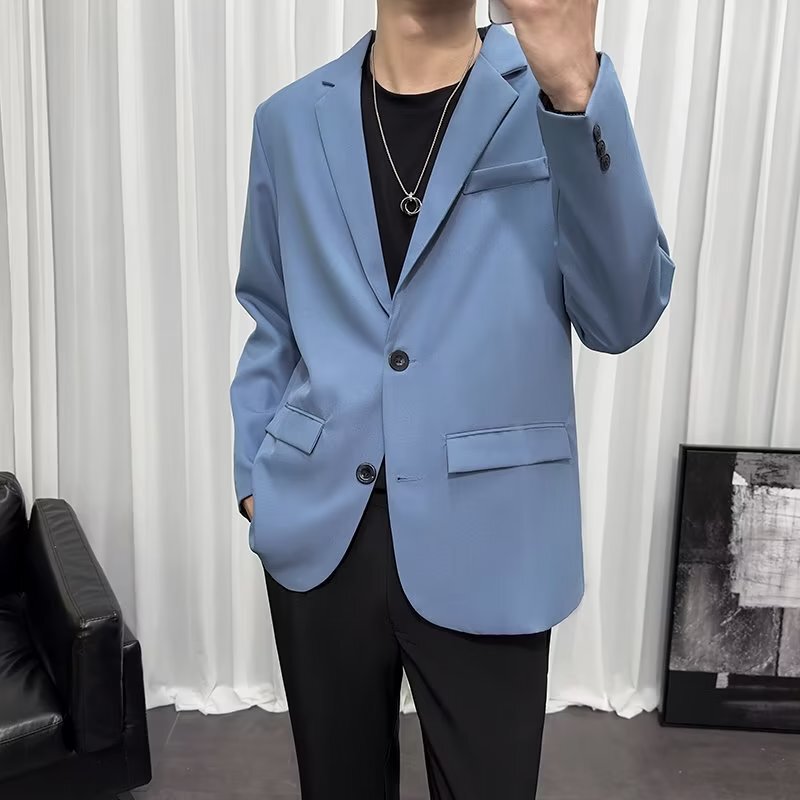 High-End Light Mature Style Suit Men's Jacket Lake Blue Men's and Women's Casual Suit All-Match Suit for All Seasons