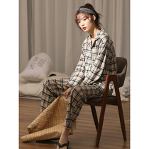 Korean version pyjamas womens spring and autumn season thinly long sleeve open-shirt minimalist sweet and beautiful autumn winter can be worn out of pure cotton home clothes suit