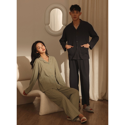 taobao agent Cotton autumn pijama, solid cardigan, couple clothing for lovers, 2023 collection