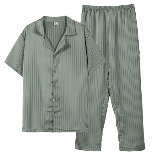 Пижама для влюбленных подходит для мужчин и женщин, тонкие шелковые штаны, коллекция 2023, короткий рукав