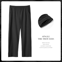Deep Grey Striped Long Pants Sleeping Pants Women Summer Pure Cotton Thin style Loose Air Conditioning Pants Mosquito-Proof Pants Spring Autumn Full Cotton Home Pants