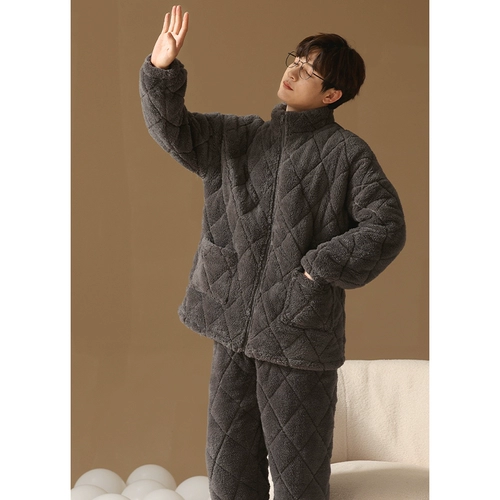 Удерживающая тепло демисезонная пижама, стеганая флисовая коралловая бархатная куртка, увеличенная толщина