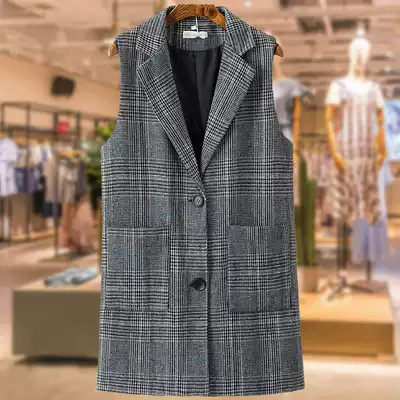 Fatty plus size women's clothing 2020 new fat sister Autumn dress long version loose suit collar plaid vest jacket