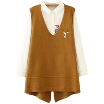 Plus size womens sweater vest for fat mm autumn new style loose mid-length style age-reducing knitted vest 200 pounds