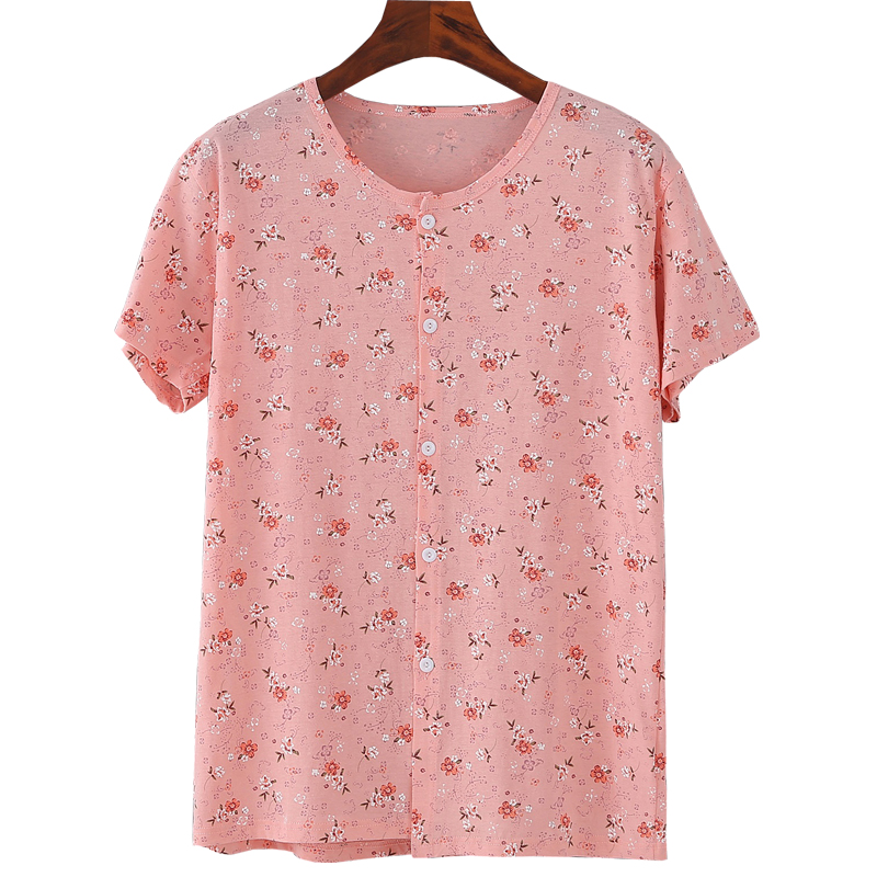 Middle Aged Lady Pure Cotton Open Brokenness Button Short Sleeve Vest Summer Thin Cotton Mom Broken Flowers Cardiovert Half Sleeve Air Conditioning Shirt