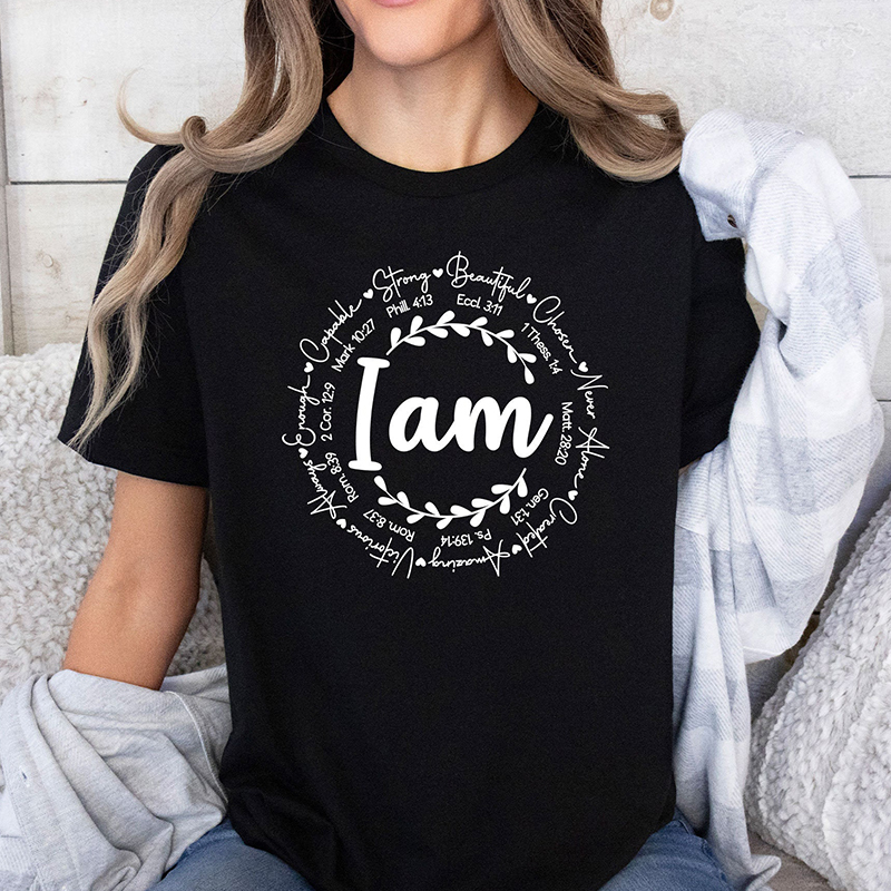 I Am Bible Verse Religious Women t Shirt Pure Cotton Loose Top Team Building T-Shirt