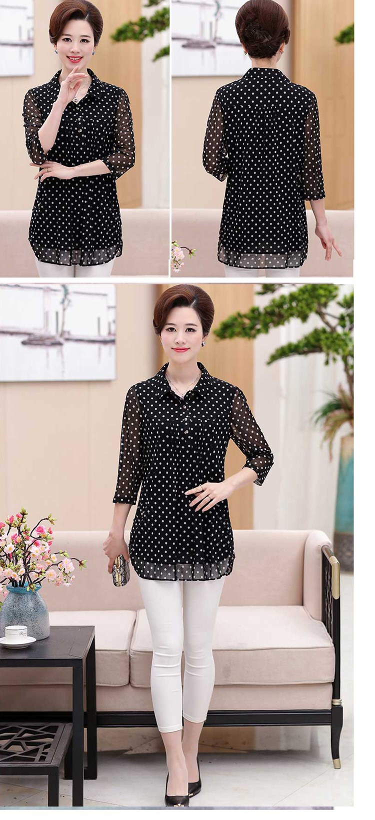 Phụ nữ trung niên và bà già 100% áo lụa mùa hè mẹ béo cộng với phân bón áo thun lụa ngắn tay XL - Phụ nữ cao cấp mẫu áo kiểu trung niên