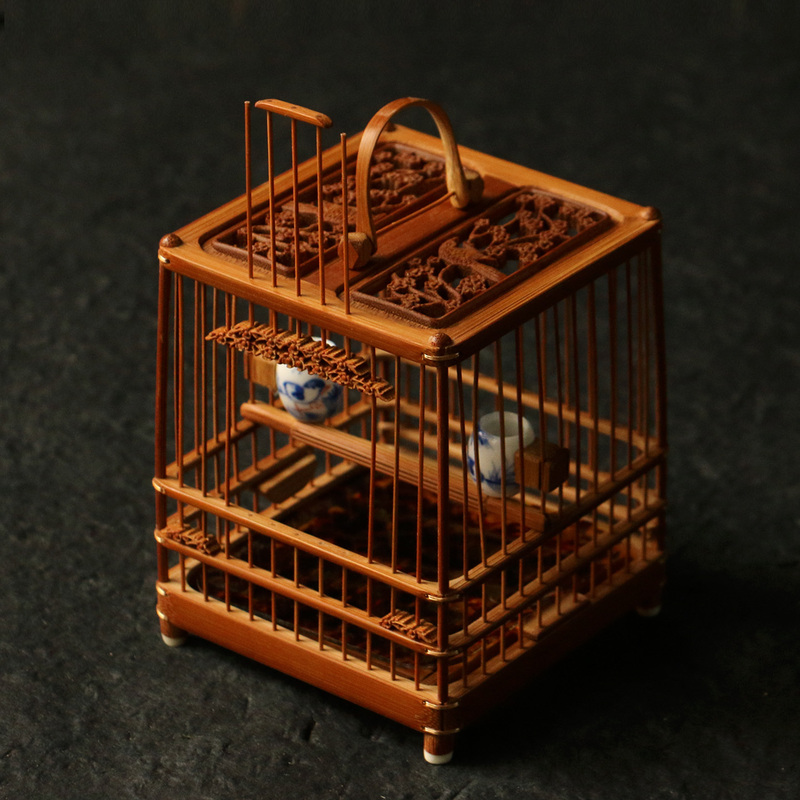 High-Quality Huipai Master Craftsman Li Yongpan's Handcrafted, Exquisitely Detailed, Old Jade Bamboo Cricket Cage, Square Bamboo Insect Cage