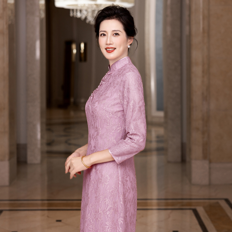 National Day Wedding Celebration Mother-In-Law's Wedding Banquet Dress Evening Wear 2026 Autumn New Style Chinese-Style Improved Cheongsam Mother-In-Law's Wedding Dress