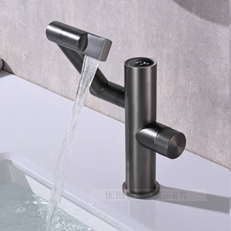 New German high-end all-copper brushed gun gray bathroom vanity faucet hot and cold washbasin bathroom cabinet shampoo