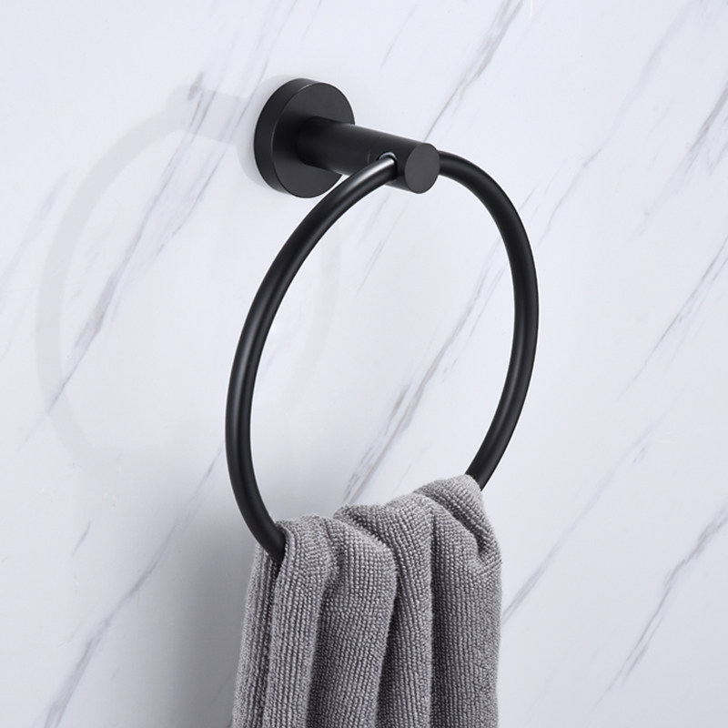 German high-end 304 stainless steel black round towel ring Bathroom towel hanger Powder room wash towel hanging ring