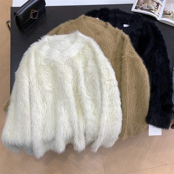 Lazy design tassel v-neck sweater women's new fall versatile loose slimming top j#28