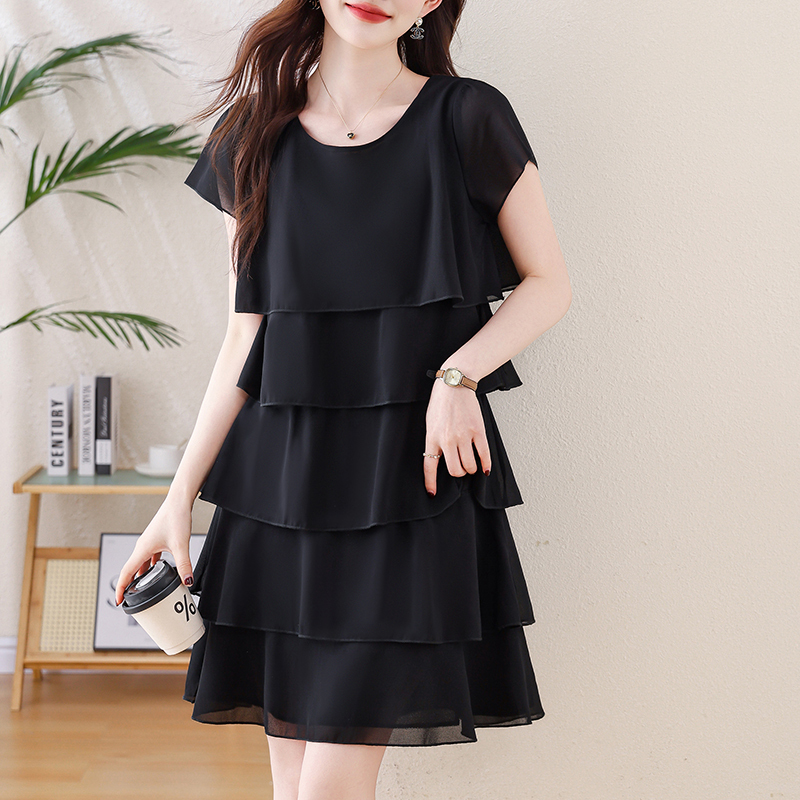 Plus Size Tummy-Concealing Slimming Mid-Length Tiered Dress for Women, 2026 Summer New Style for Chubby Girls, Chiffon Dress Plus Size Tummy-Concealing Slimming Mid-Length Tiered Dress for Women, 2026 Summer New Style for Chubby Girls, Chiffon Dress