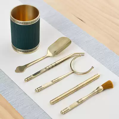 Brass tea ceremony six gentlemen set tea tube kung fu tea set accessories 6 gentleman tea cup clip tea brush needle spoon