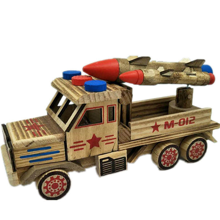 New Creative Color Ploy Warfare Wolf Rocket Car Model Wooden Military Model Children's Toy Rocket Car Swing