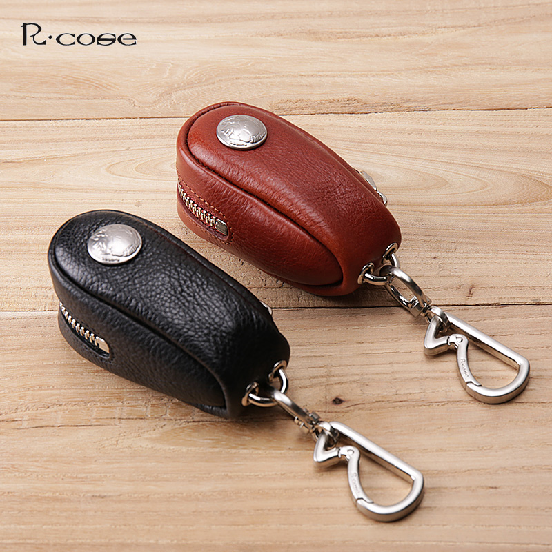 Retro male and female key bag genuine leather key bag waist hanging head layer cow leather car remote control bag large capacity