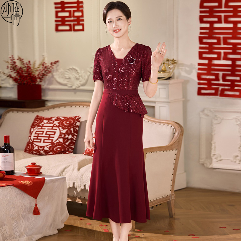 Elegant Summer Wedding Dress for the Mother-In-Law, Evening Gown for Elders, Young Style, Petite Mother's Fishtail Dress