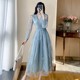 Chiffon mesh French dress 2023 spring new women's dress waist slimming celebrity temperament lace skirt