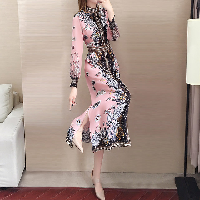 Improved version of cheongsam dress 2022 spring new women's fashion floral chiffon ethnic style skirt temperament