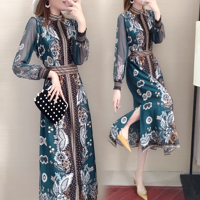 Improved version of cheongsam dress 2022 spring new women's fashion floral chiffon ethnic style skirt temperament