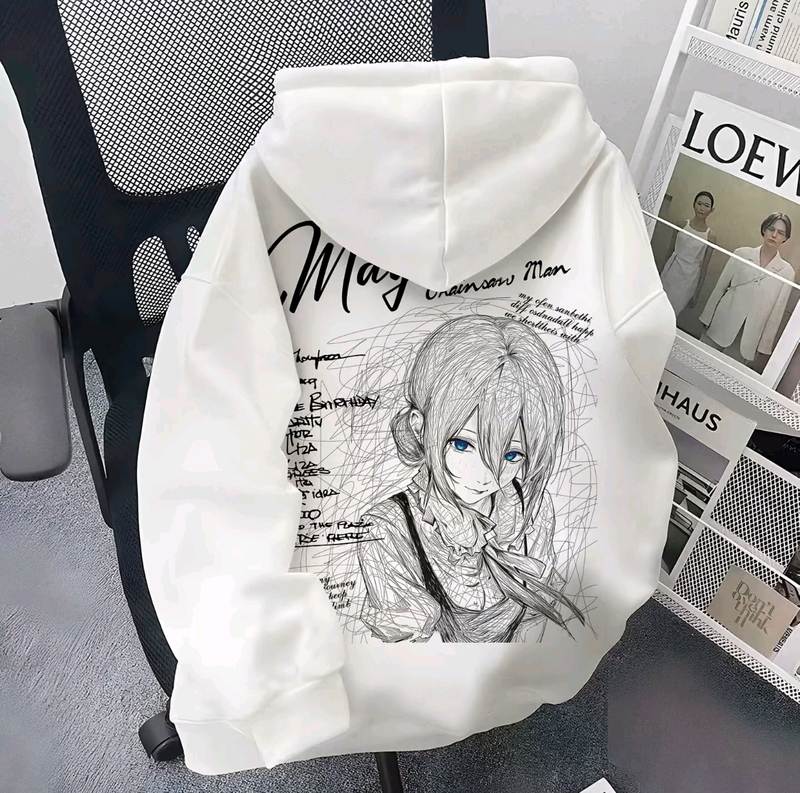 Chainsaw Man Anime Character Print Hoodie for Men and Women, Autumn and Winter Fleece-Lined New Student Jacket Trendy