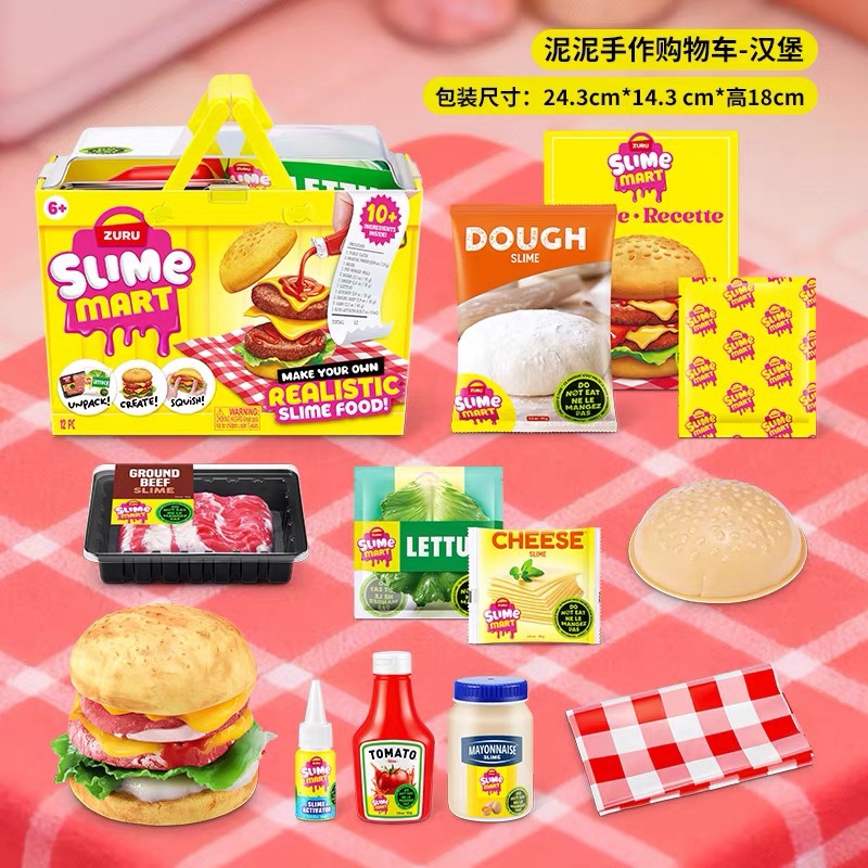 Zuru Slime Handmade Shopping Basket Stress Relief Slime Pizza Burger Donut DIY Trolley Set