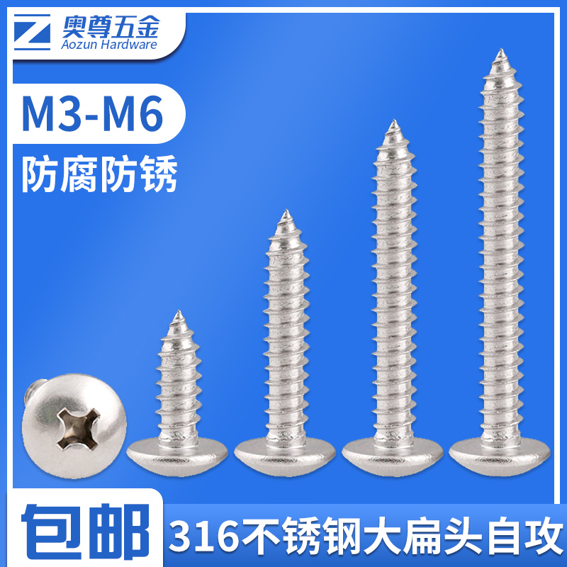 (M3M4M5M6) 316 stainless steel large flat head self-tapping screw nail cross flat head screw wood screw