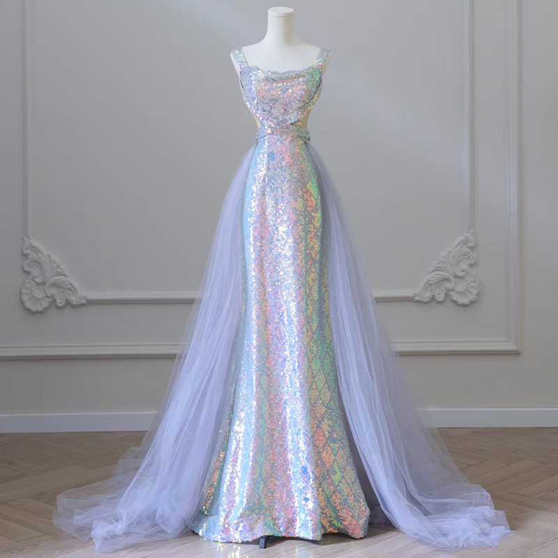 Blue Evening Dress for Women, High-End Sequin Fishtail Dress for Hostess, 2026 New Style, Elegant for Banquet and Annual Meeting Blue Evening Dress for Women, High-End Sequin Fishtail Dress for Hostess, 2026 New Style, Elegant for Banquet and Annual Meeting