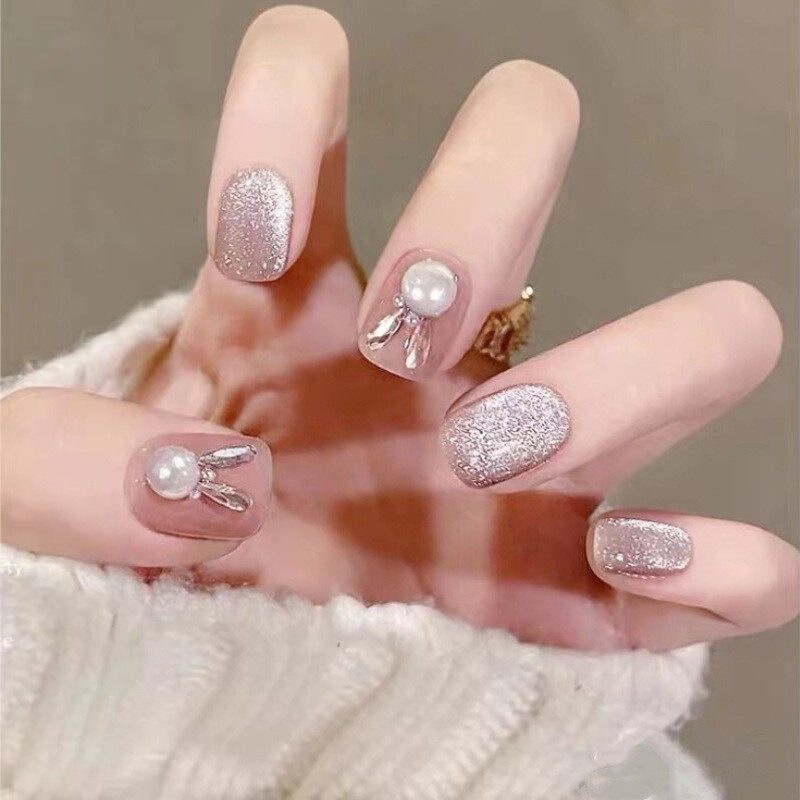 2026 New Model Children's Nail Art Wearable Nails with Crystal Stones and Pearl Rabbit Design, Short Style, 24 Pieces of Finished Nail Tips 2026 New Model Children's Nail Art Wearable Nails with Crystal Stones and Pearl Rabbit Design, Short Style, 24 Pieces of Finished Nail Tips