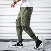 Big Code Casual Pants Spring Dress New Pure Color Engineering Pants Men Magic Collage Toe Multi-Pocket Pants Trendy Riding Pants