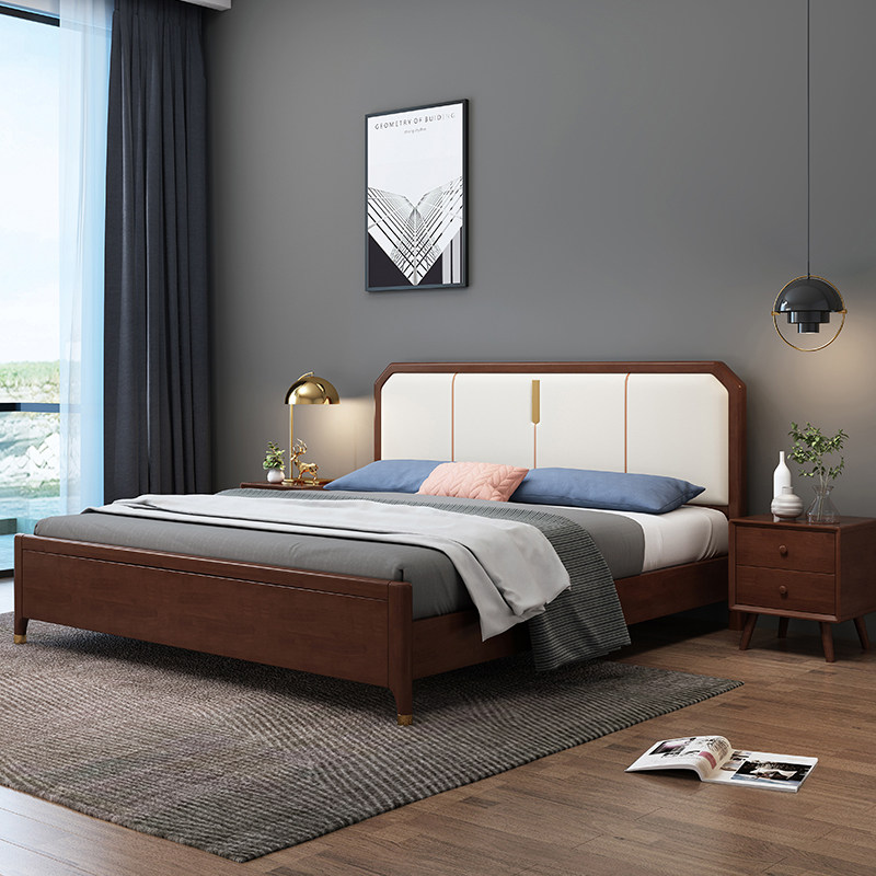 Light luxury Chinese solid wood bed 1 8 meters master bedroom Double Storage Bed 1 5 meters modern minimalist oak furniture