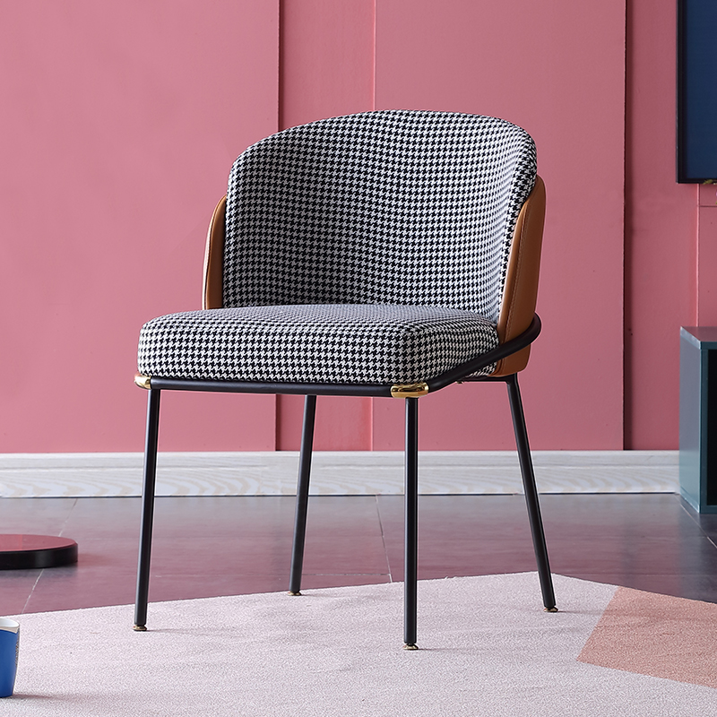 Light luxury chair home modern minimalist houndstooth dining chair back chair net red ins iron chair Nordic dining chair