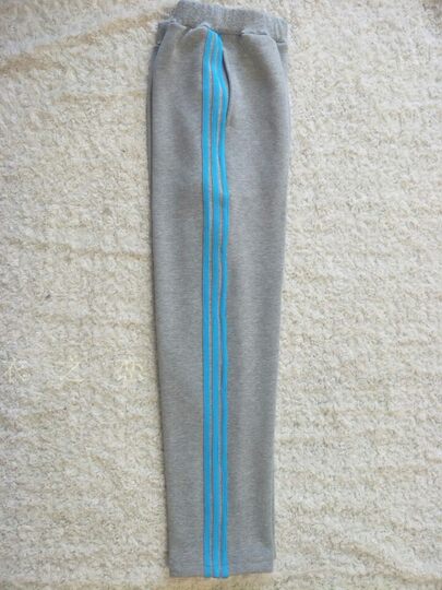 冬季加绒加厚中小学生男女校服裤子运动裤灰色三条浅蓝杠校裤