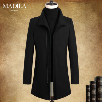 Martella Winter wool coat Mens medium and long mens coat Stand-up collar coat Slim coat