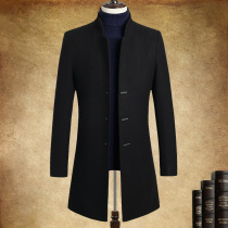 Mattila new mens coat stand collar medium long wool coat Korean slim wool coat men